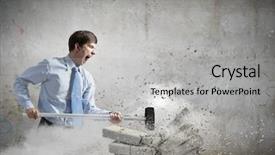  Presentation with bricks - PPT theme with violent sport - young angry businessman crashing bricks background and a light gray colored foreground