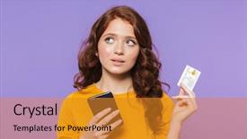  Presentation with mobile banking - Beautiful presentation theme featuring violet background using mobile backdrop and a  colored foreground