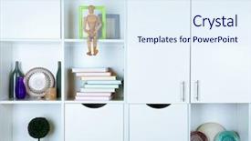  Presentation with white differene - Beautiful slides featuring violet books - beautiful white shelves with different backdrop and a sky blue colored foreground