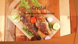  Presentation with healthy food - Slides consisting of violet fries - healthy food two fried sea background and a gold colored foreground