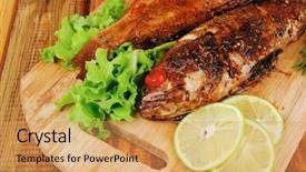  Presentation with healthy food - Presentation featuring violet fries - healthy food two fried sea background and a  colored foreground