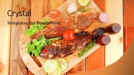  Presentation with healthy food - Audience pleasing presentation theme consisting of violet fries - healthy food two fried sea backdrop and a  colored foreground