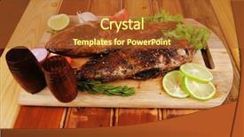  Presentation with healthy food - PPT layouts consisting of violet fries - healthy food two fried sea background and a  colored foreground