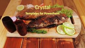  Presentation with food fish - Cool new presentation design with violet fries - healthy food two fried sea backdrop and a  colored foreground