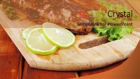  Presentation with food fish - Presentation design having violet fries - healthy food two fried sea background and a red colored foreground