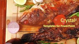  Presentation with food fish - Colorful presentation enhanced with violet fries - healthy food two fried sea backdrop and a  colored foreground