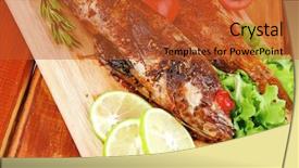  Presentation with food fish - Colorful presentation theme enhanced with violet fries - healthy food two fried sea backdrop and a  colored foreground