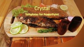  Presentation with healthy food - PPT layouts featuring violet fries - healthy food two fried sea background and a  colored foreground