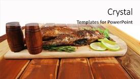  Presentation with food fish - Presentation having violet fries - healthy food two fried sea background and a  colored foreground