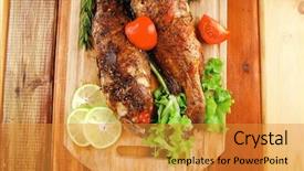  Presentation with food fish - Cool new presentation theme with violet fries - healthy food two fried sea backdrop and a  colored foreground