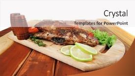  Presentation with food fish - Amazing slide set having violet fries - healthy food two fried sea backdrop and a  colored foreground