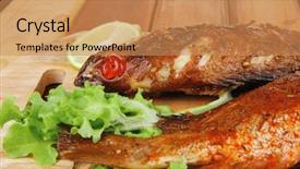  Presentation with healthy food - Presentation theme enhanced with violet fries - healthy food two fried sea background and a  colored foreground