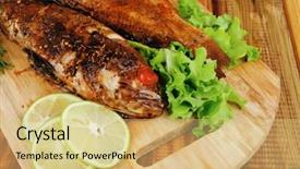  Presentation with food fish - Slide set featuring violet fries - healthy food two fried sea background and a  colored foreground