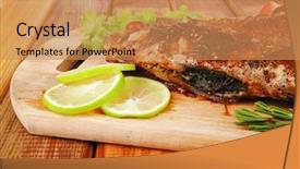  Presentation with healthy food - PPT layouts featuring violet fries - healthy food two fried sea background and a coral colored foreground