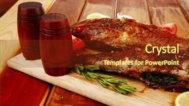  Presentation with healthy food - PPT layouts featuring violet fries - healthy food two fried sea background and a tawny brown colored foreground