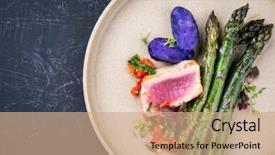  Presentation with fish tuna - Audience pleasing slide set consisting of violet fries - modern fried tuna fish filet backdrop and a  colored foreground