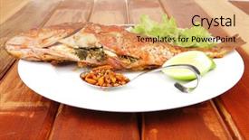  Presentation with a wood basketball court - Audience pleasing slide deck consisting of violet fries - savory on wood fried fish backdrop and a coral colored foreground