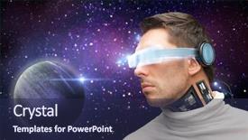  Presentation with virtual technology - Colorful PPT layouts enhanced with violet globe - space future technology and virtual backdrop and a navy blue colored foreground