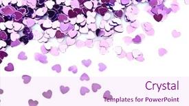  Presentation with confetti - Colorful slides enhanced with violet hearts in the form of confetti on white backdrop and a pink colored foreground