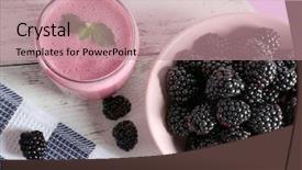 Presentation with acai berry smoothie bowl - Presentation theme with violet mint - delicious berry smoothie with blackberries background and a coral colored foreground