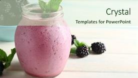  Presentation with acai berry smoothie bowl - PPT theme enhanced with violet mint - delicious berry smoothie with blackberries background and a soft green colored foreground