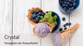  Presentation with ice cream cones - PPT theme with violet mint - homemade blueberry ice cream background and a light gray colored foreground