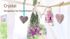  Presentation with light hanging - PPT theme having violet mint - various herbs flowers and decorations background and a  colored foreground