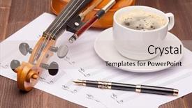  Presentation with fountain pen - Theme featuring violin blank of paper sheet background and a soft green colored foreground