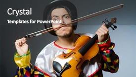  Presentation with music violin and piano - Theme enhanced with violin clown player in musical background and a dark gray colored foreground