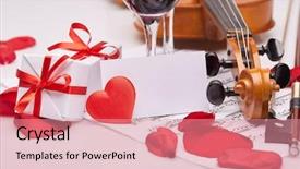  Presentation with white rose - Amazing presentation theme having violin fiddle notes two glasses backdrop and a coral colored foreground