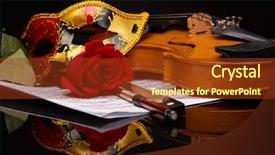  Presentation with music instrument - Presentation enhanced with violin fiddle theater mask background and a tawny brown colored foreground