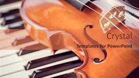 Presentation with piano keyboard - Audience pleasing PPT theme consisting of violin-on-top-of-piano backdrop and a coral colored foreground