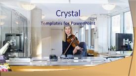  Presentation with orchestra - Audience pleasing presentation consisting of violinist behind a ticket counter backdrop and a  colored foreground