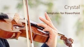  Presentation with classical music - Audience pleasing PPT theme consisting of violinist-player-musician-in-orchestra backdrop and a soft green colored foreground