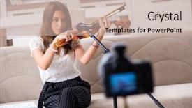  Presentation with blogger - Presentation featuring violins - female beautiful blogger playing violin background and a mint green colored foreground