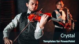  Presentation with jazz - Slide set having violinst classical musical duet background and a wine colored foreground