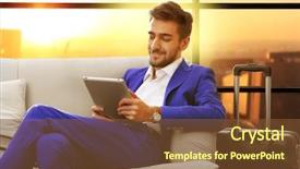  Presentation with airport - Beautiful PPT theme featuring vip - business man with suitcase backdrop and a tawny brown colored foreground