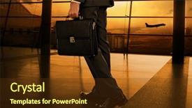  Presentation with airport - Colorful slide deck enhanced with vip - business man with suitcase backdrop and a tawny brown colored foreground
