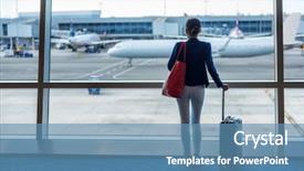  Presentation with vip - Theme with vip - businesswoman traveling in airport woman background and a teal colored foreground