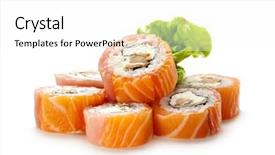  Presentation with vip - Theme having vip philadelphia maki sushi - roll made of smoked eel cream cheese and cucumber inside fresh salmon and tuna outside served with salad leaf background and a white colored foreground