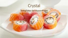  Presentation with vip - Cool new presentation theme with vip philadelphia maki sushi - roll made of smoked eel and cream cheese inside fresh salmon and tuna outside backdrop and a sky blue colored foreground