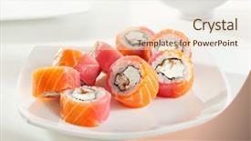  Presentation with vip - Amazing presentation theme having vip philadelphia maki sushi - roll made of smoked eel and cream cheese inside fresh salmon and tuna outside backdrop and a sky blue colored foreground