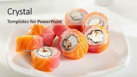  Presentation with vip - Cool new presentation design with vip philadelphia maki sushi - roll made of smoked eel and cream cheese inside fresh salmon and tuna outside backdrop and a sky blue colored foreground