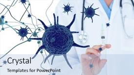  Presentation with virus disease - Presentation with viral disease - digital composite of virus background and a light blue colored foreground