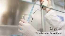  Presentation with laboratory - Slide deck enhanced with viral dna - scientist at work background and a light gray colored foreground