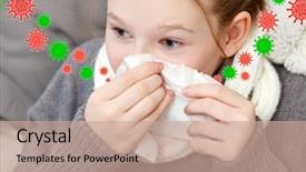 Presentation with sick child - Amazing PPT theme having viral infection - portrait of child blowing nose backdrop and a coral colored foreground