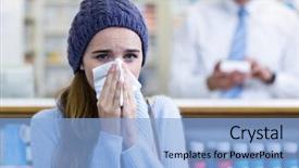  Presentation with sneezing - PPT theme consisting of viral infection - portrait of customer covering her background and a light blue colored foreground