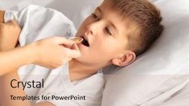  Presentation with viral - PPT theme having viral infection - small sick boy taking medicine background and a coral colored foreground