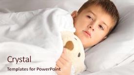  Presentation with sitting teddy bear isolated - PPT theme consisting of viral infection - small sick boy with teddy background and a lemonade colored foreground