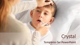  Presentation with bed - Amazing PPT layouts having viral infection - small sick boy with thermometer backdrop and a lemonade colored foreground